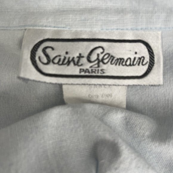 Vintage Saint Germain Paris blue blouse top oversized gold buttons size small - Picture 5 of 6